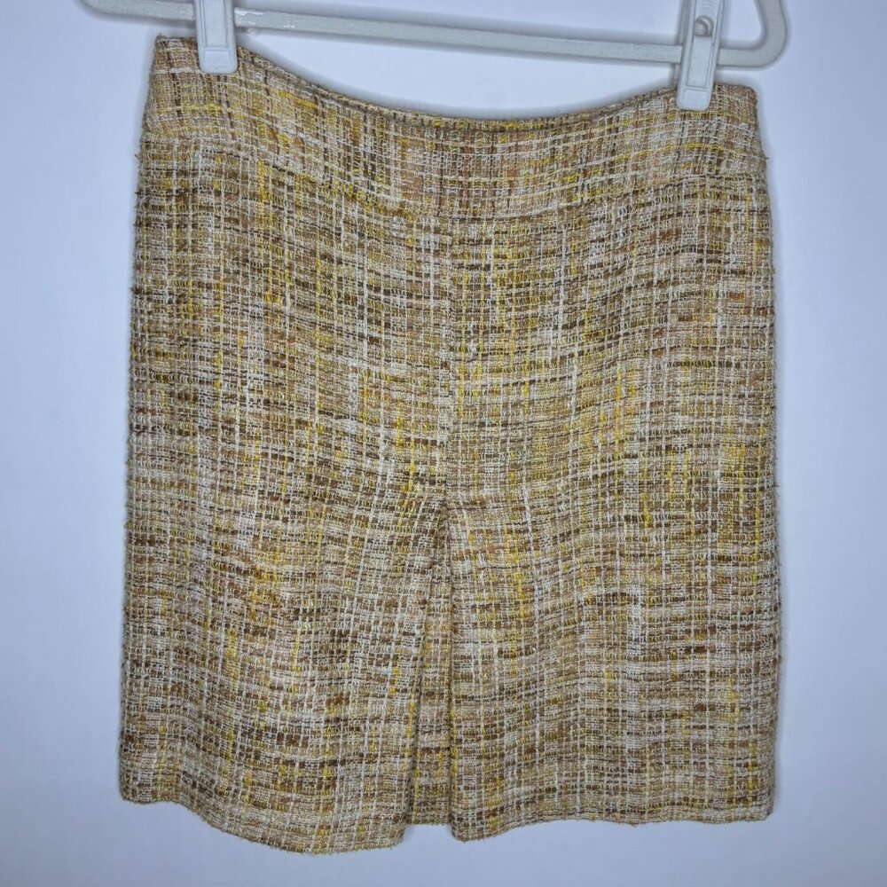 Vintage Loft Ann Taylor Women Size 4 Tweed Plaid Skirt Fully Lined Brown Gold